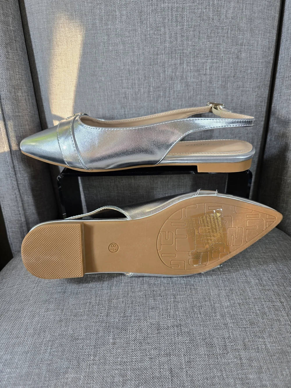 TOP Moda 'Garner' Metallic Silver Buckle Slingback Flats